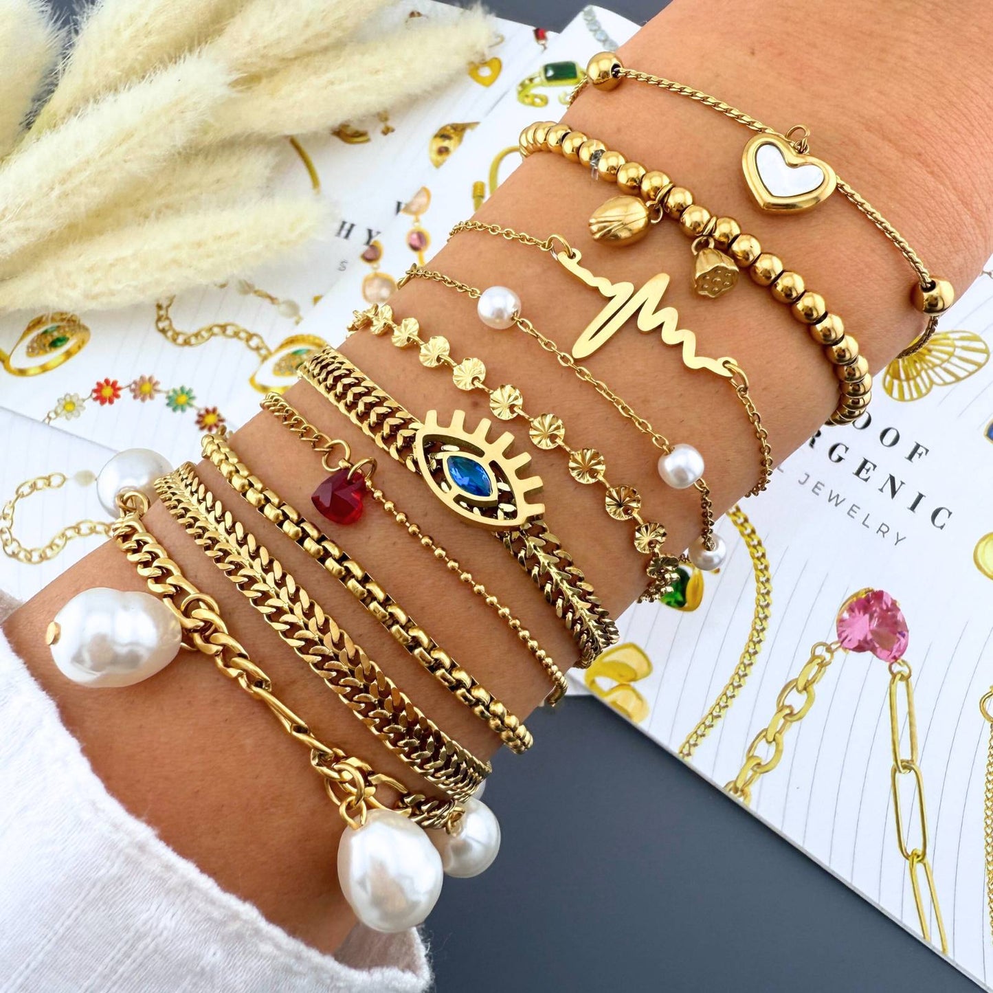 Evil Eye Bracelet, 18K Gold Plated Steel