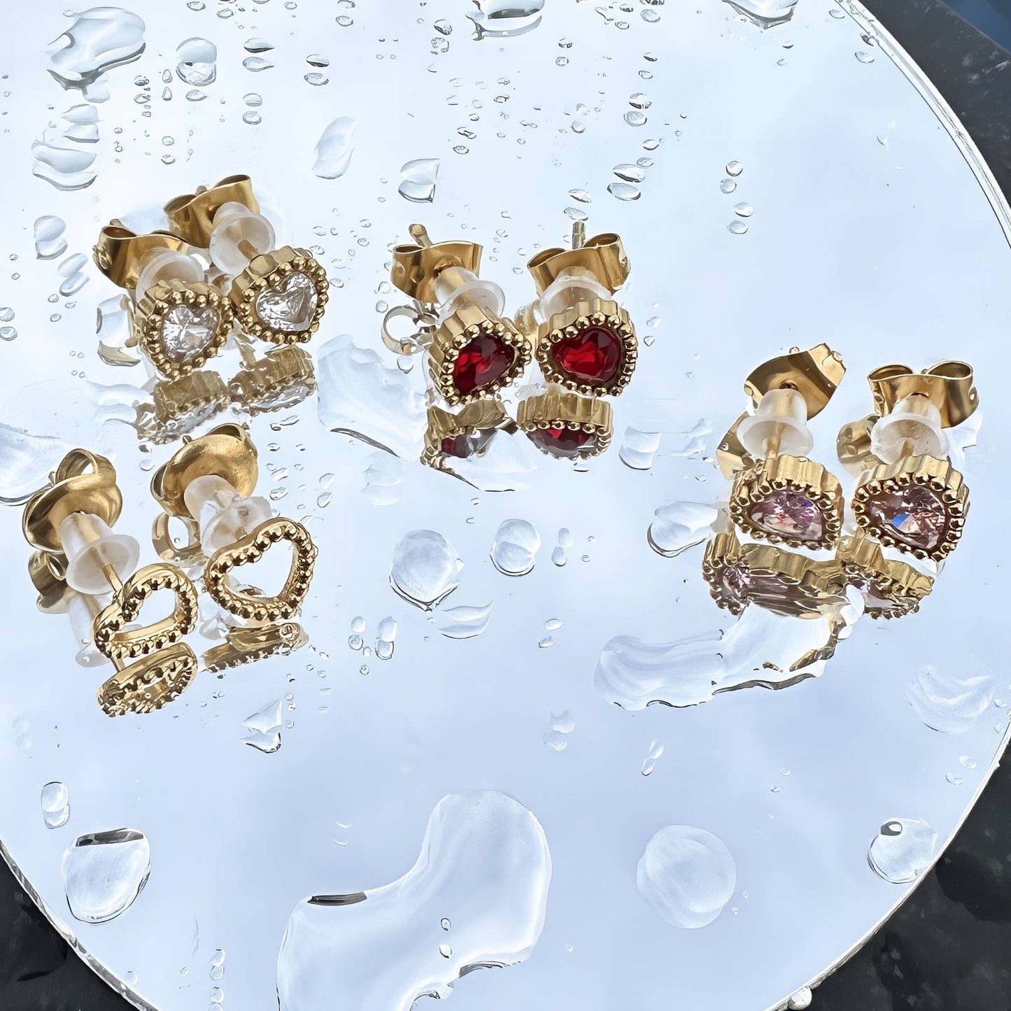 Hearts Earrings, 18K Gold Plated Steel