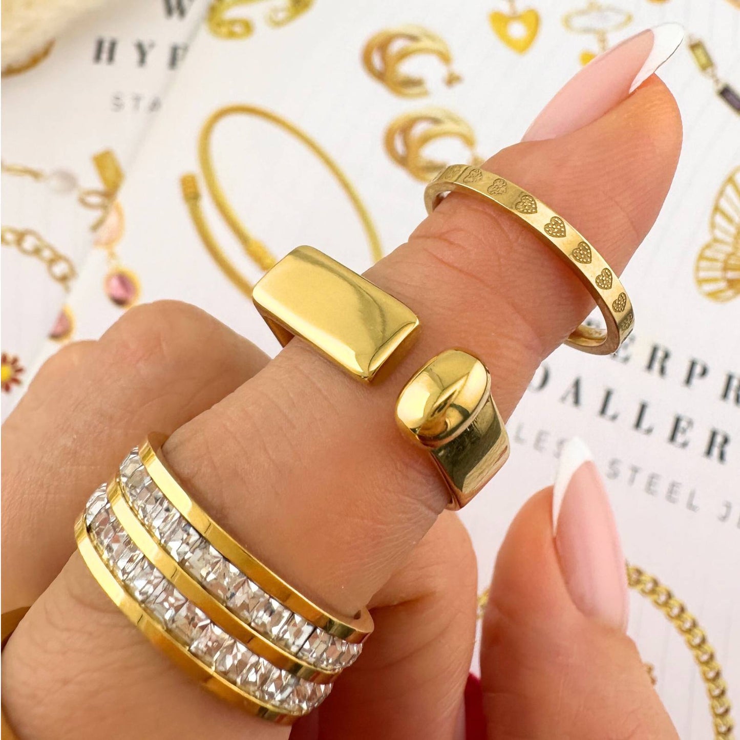 Hearts Ring, 18K Gold Plated Steel