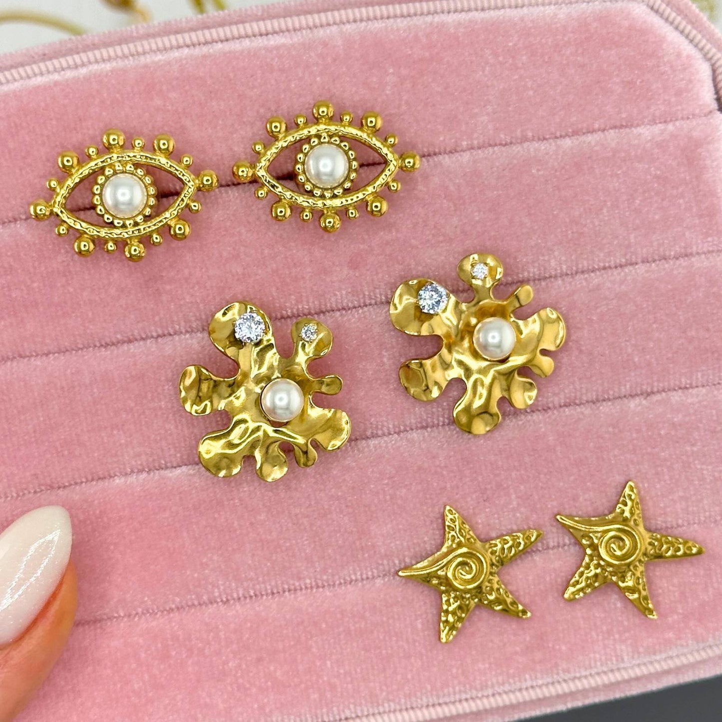 Evil Eyes Earrings, 18K Gold Plated Steel