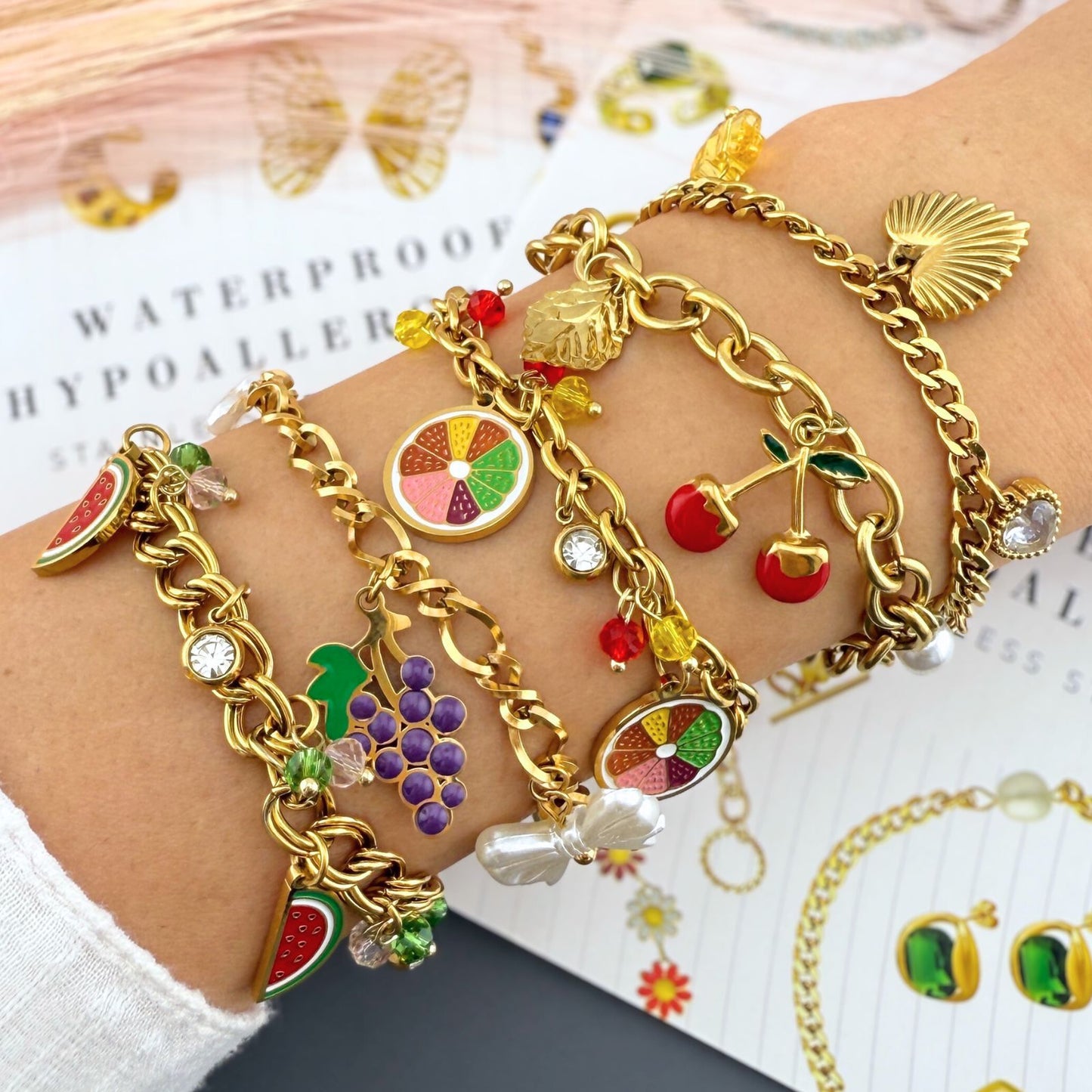 Grape Bracelet, 18K Gold Plated Steel
