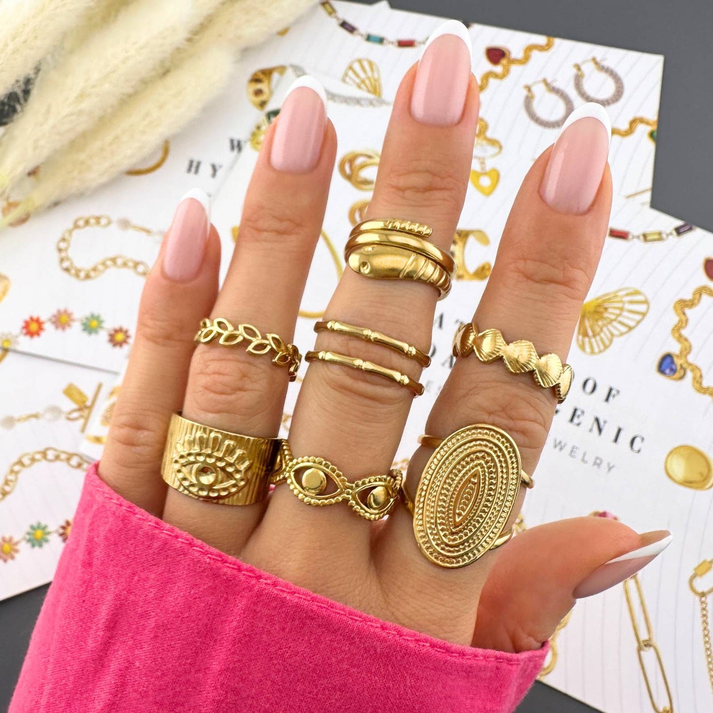 Evil Eyes Ring, 18K Gold Plated Steel