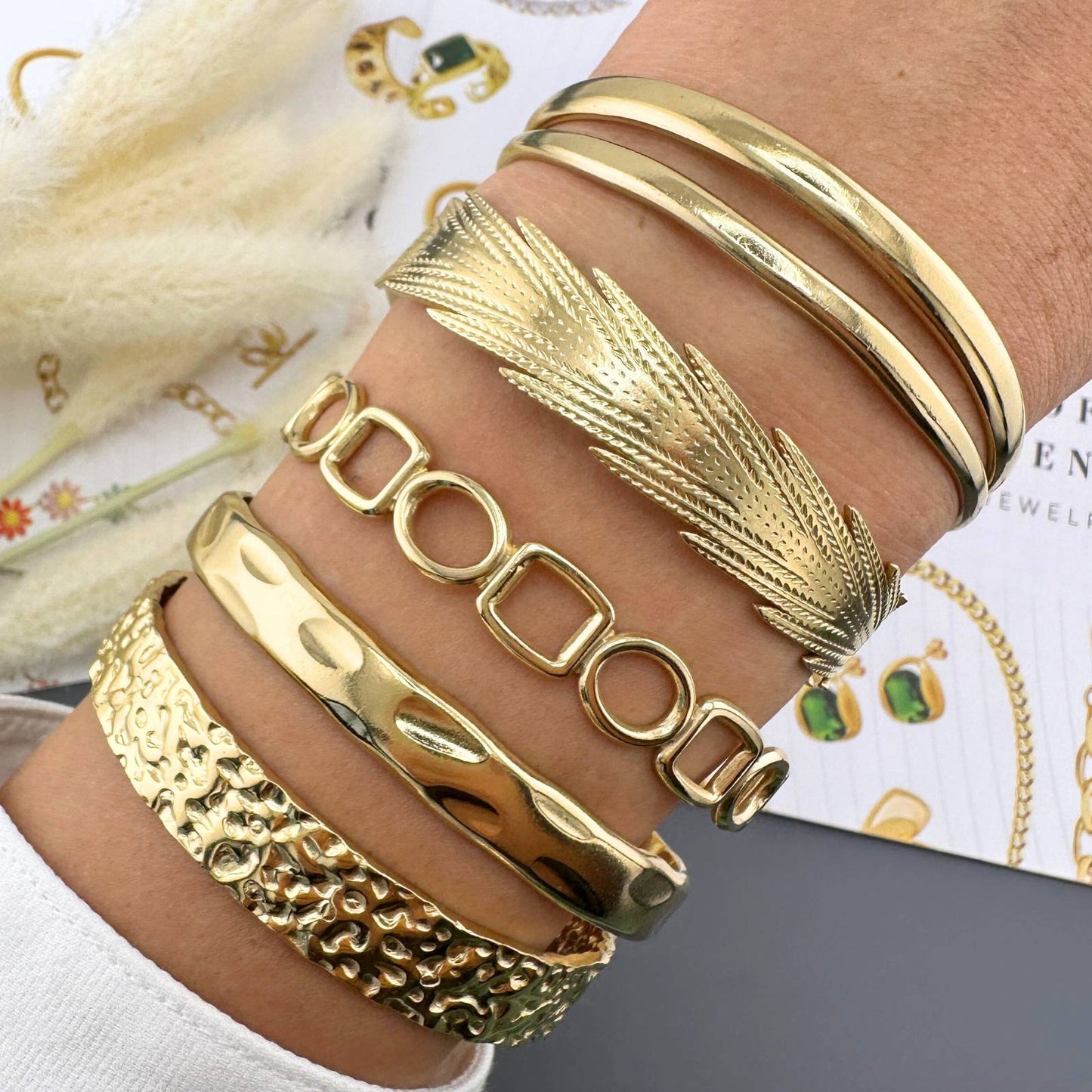 Leaf Bracelet, 18K Gold Plated Steel