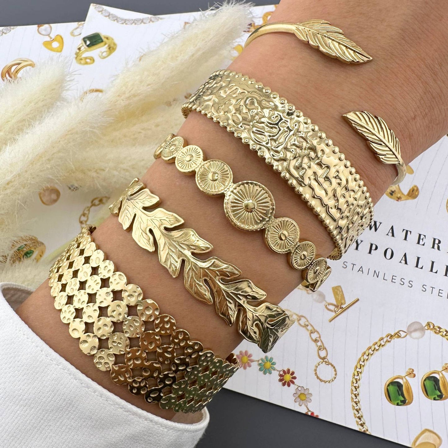 Leaves Bracelet, 18K Gold Plated Steel