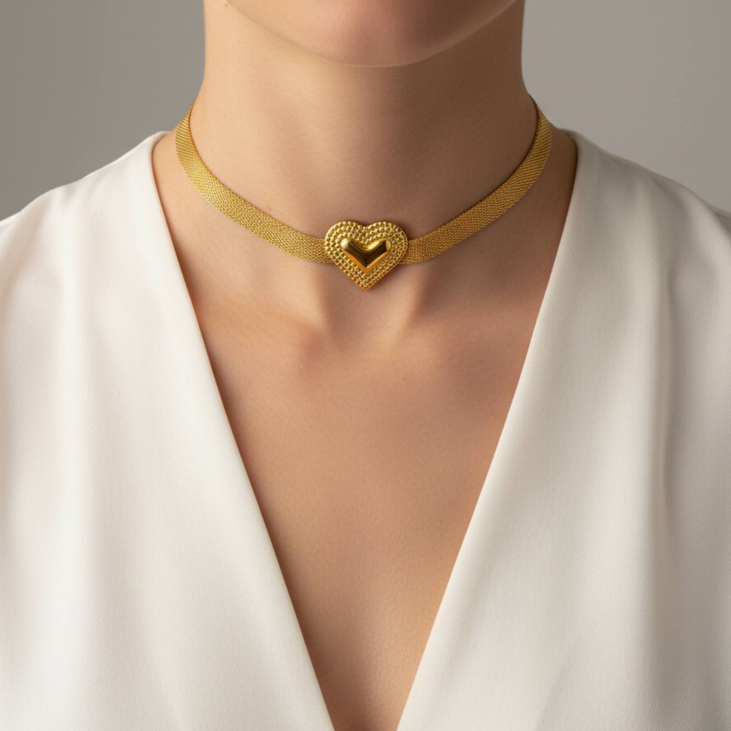 Heart Necklace, 18K Gold Plated Steel