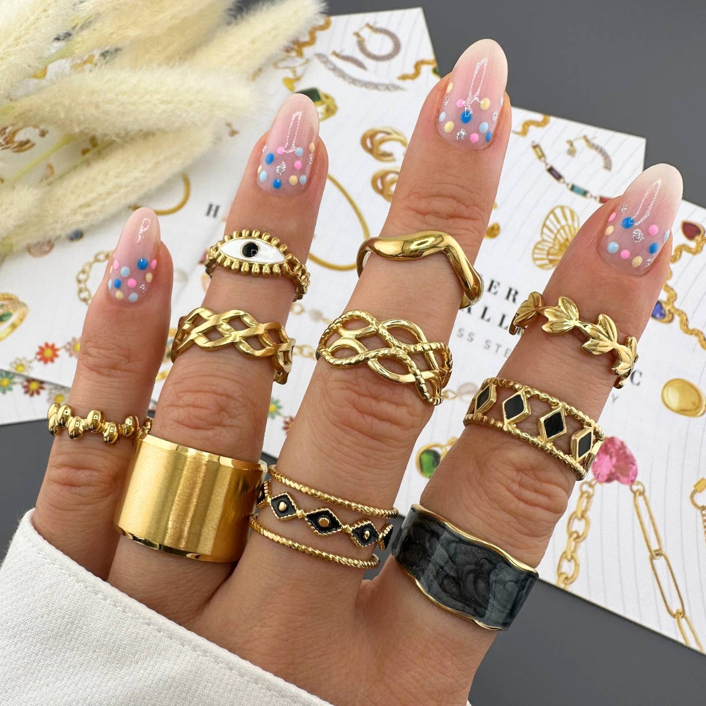 Evil Eye Ring, 18K Gold Plated Steel