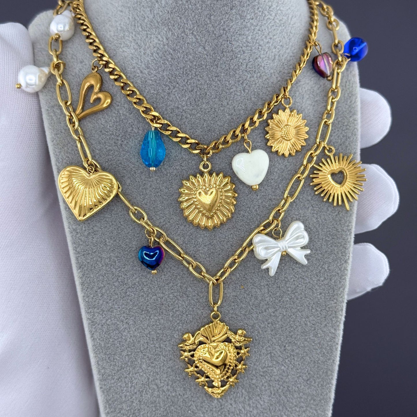 Hearts Necklace, 18K Gold Plated Steel