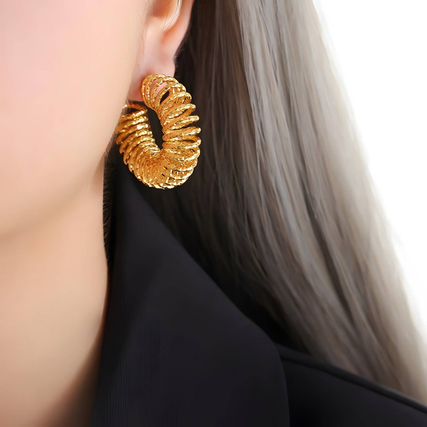 Spiral Earrings, 18K Gold Plated Steel