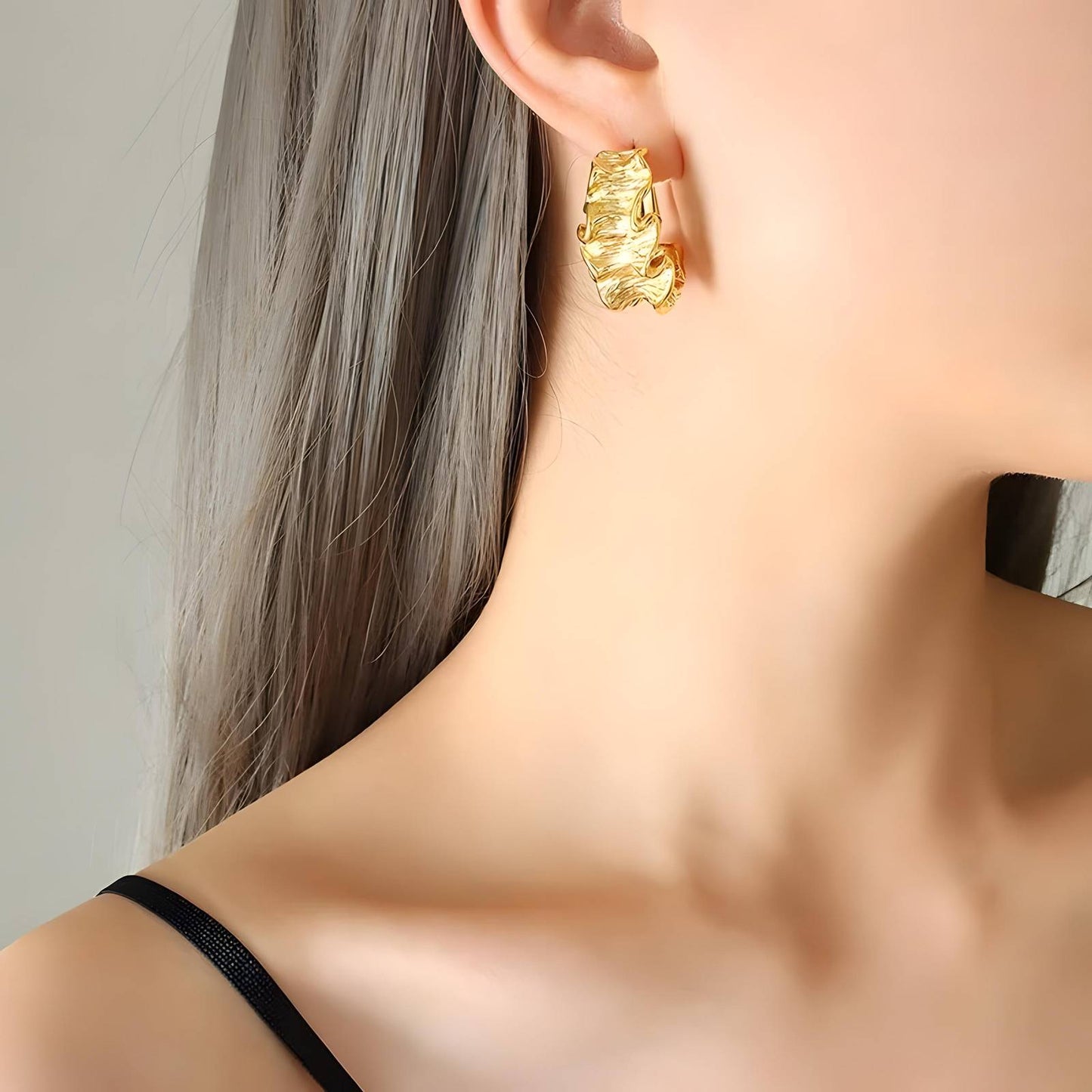 Earrings, 18K Gold Plated Steel