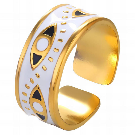 Evil Eyes Ring, 18K Gold Plated Steel