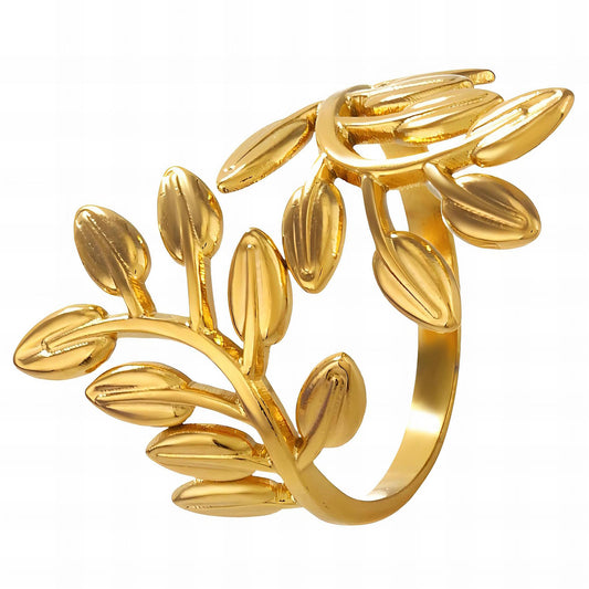 Leaves Ring, 18K Gold Plated Steel