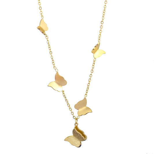 Butterflies Necklace, 18K Gold Plated Steel