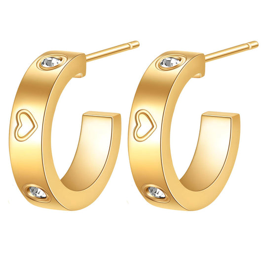 Hearts Earrings, 18K Gold Plated Steel