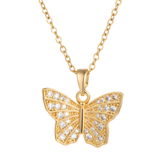 Butterfly Necklace, 18K Gold Plated Steel