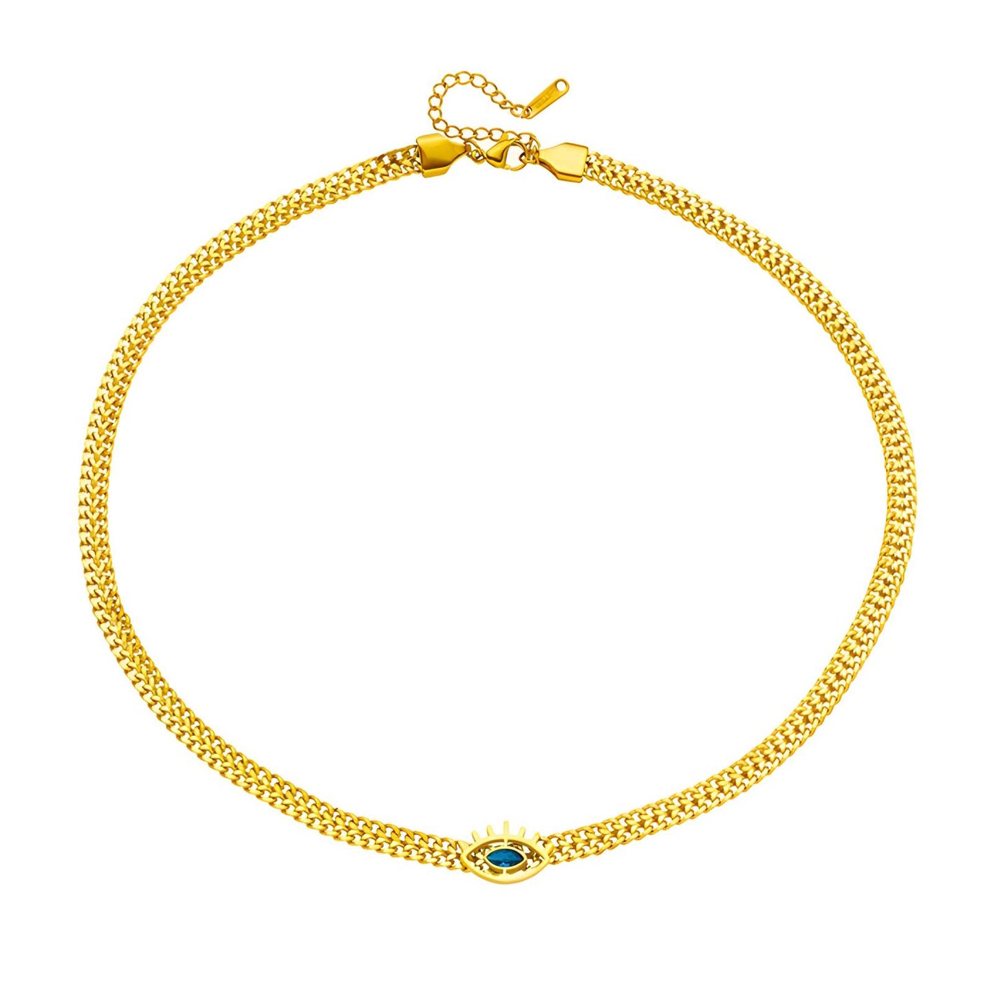 Evil Eye Necklace, 18K Gold Plated Steel