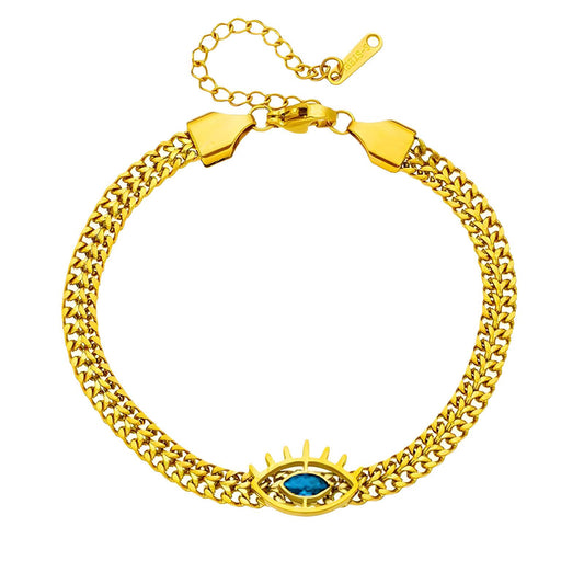 Evil Eye Bracelet, 18K Gold Plated Steel