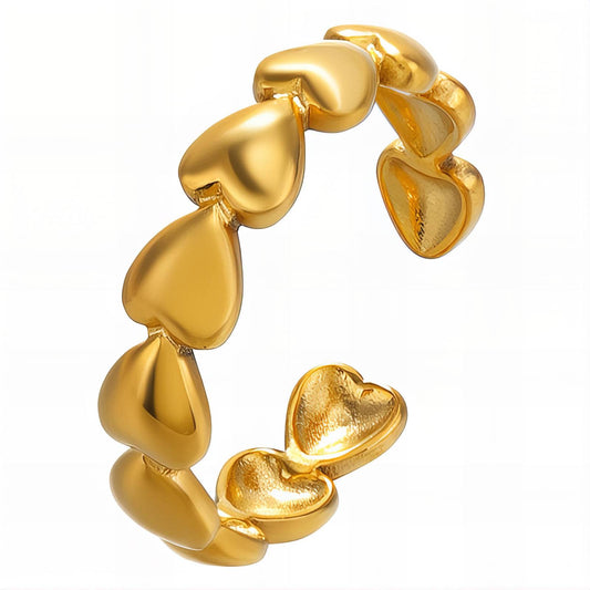 Hearts Ring, 18K Gold Plated Steel