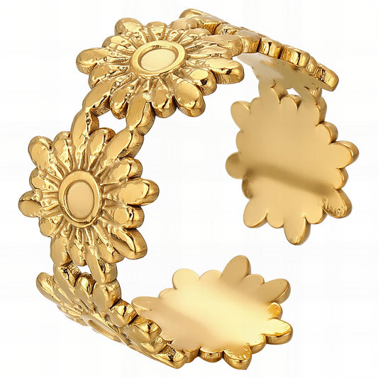 Flowers Ring, 18K Gold Plated Steel