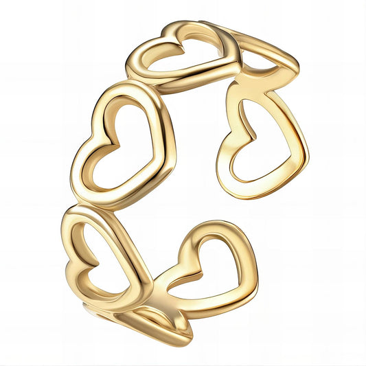 Hearts Ring, 18K Gold Plated Steel