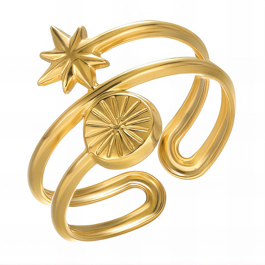 Flowers Ring, 18K Gold Plated Steel