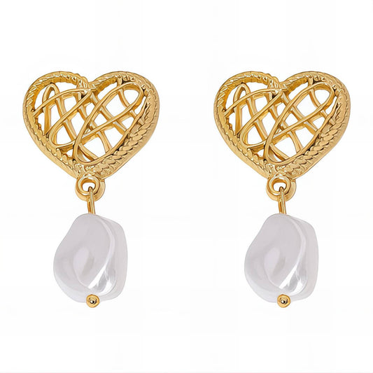 Hearts Earrings, 18K Gold Plated Steel