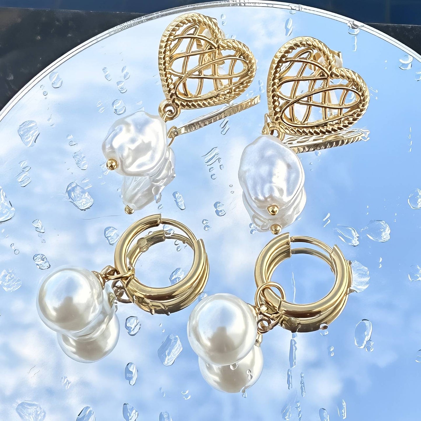 Hearts Earrings, 18K Gold Plated Steel