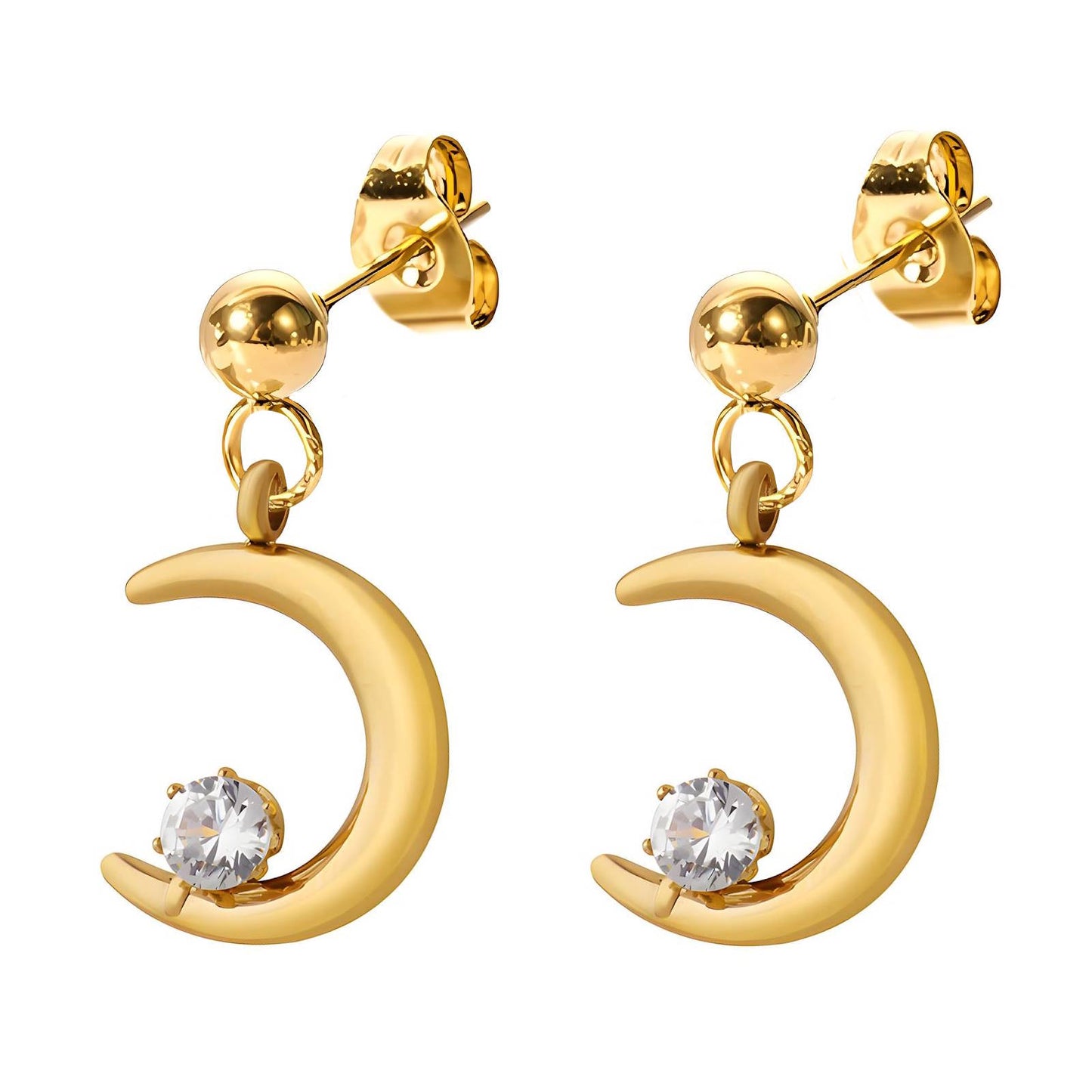 Crescent Earrings, 18K Gold Plated Steel