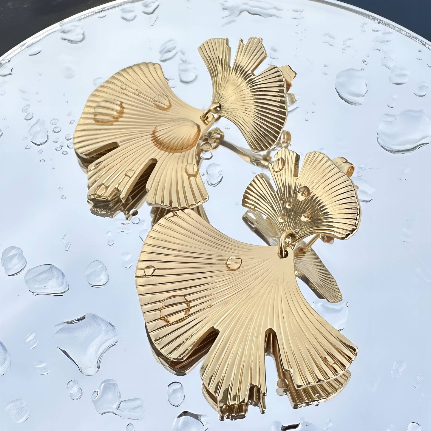Ginkgo leaf  Earrings, 18K Gold Plated Steel