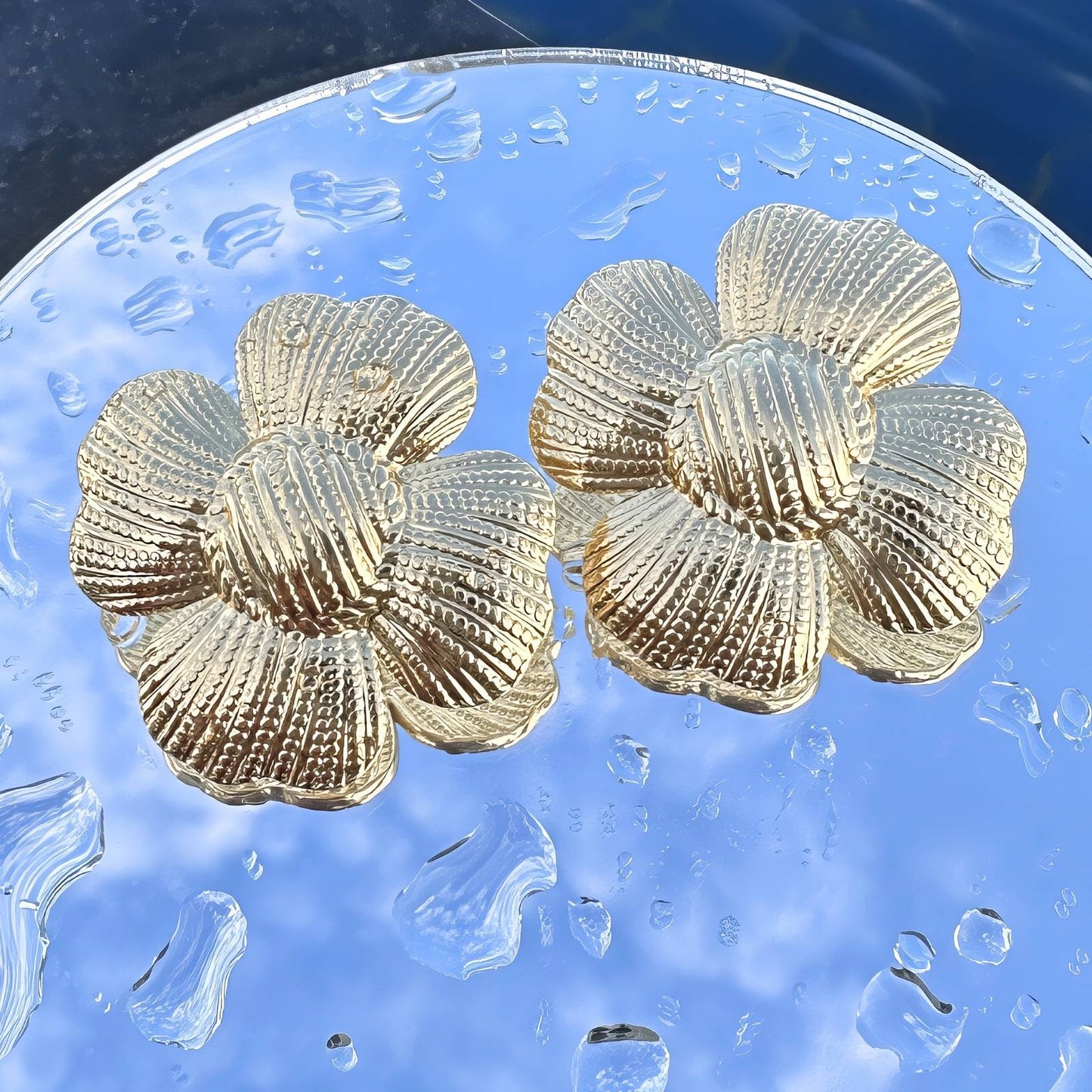 Flowers Earrings, 18K Gold Plated Steel