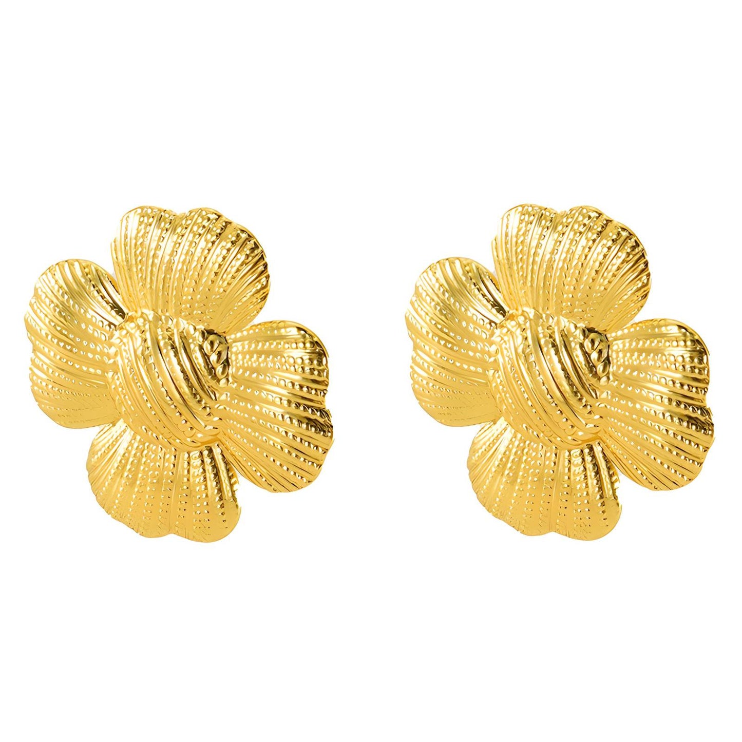 Flowers Earrings, 18K Gold Plated Steel