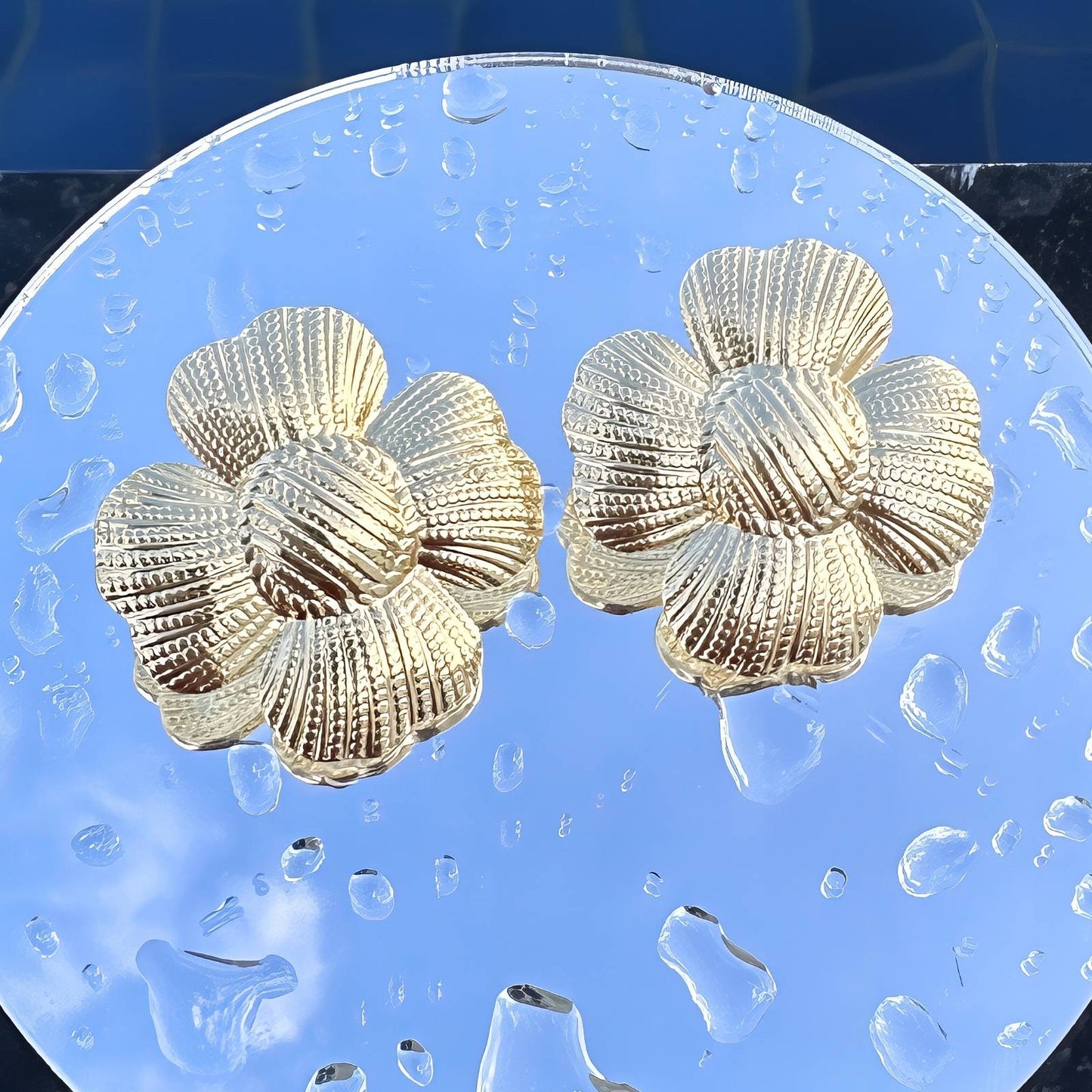 Flowers Earrings, 18K Gold Plated Steel