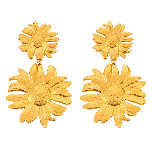 Flowers Earrings, 18K Gold Plated Steel