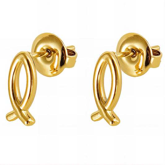 Fish Earrings, 18K Gold Plated Steel