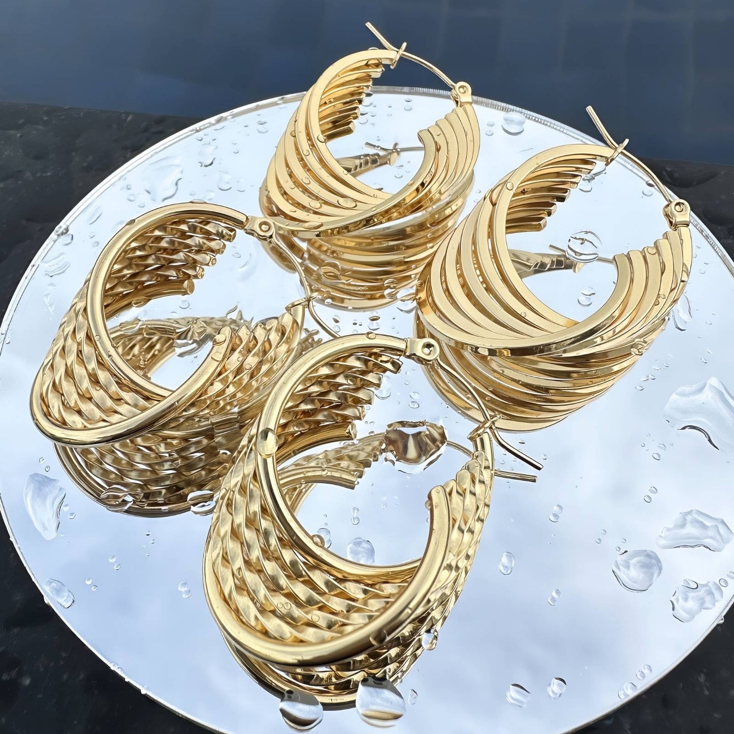 Earrings, 18K Gold Plated Steel