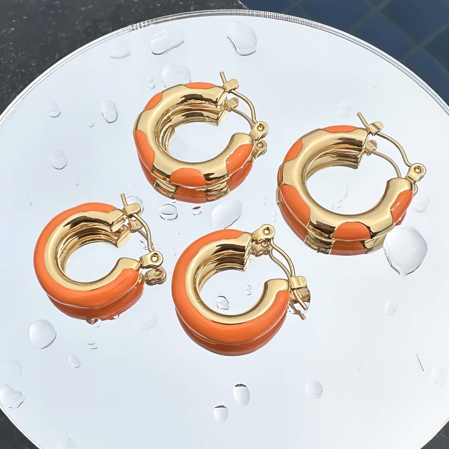 Earrings, 18K Gold Plated Steel