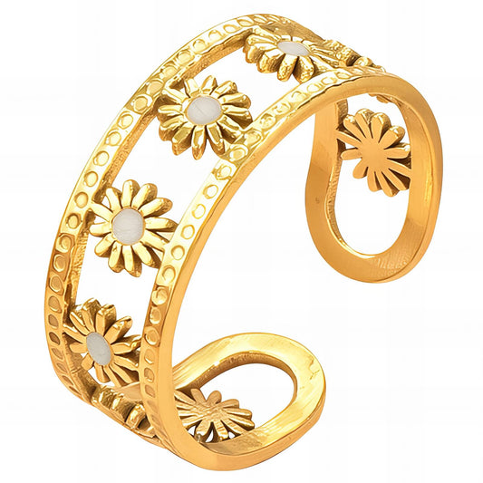 Flower Meadow Ring, 18K Gold Plated Steel
