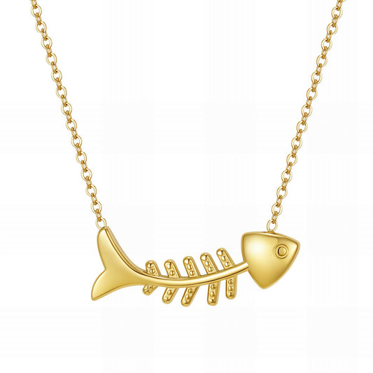 Fish Necklace, 18K Gold Plated Steel