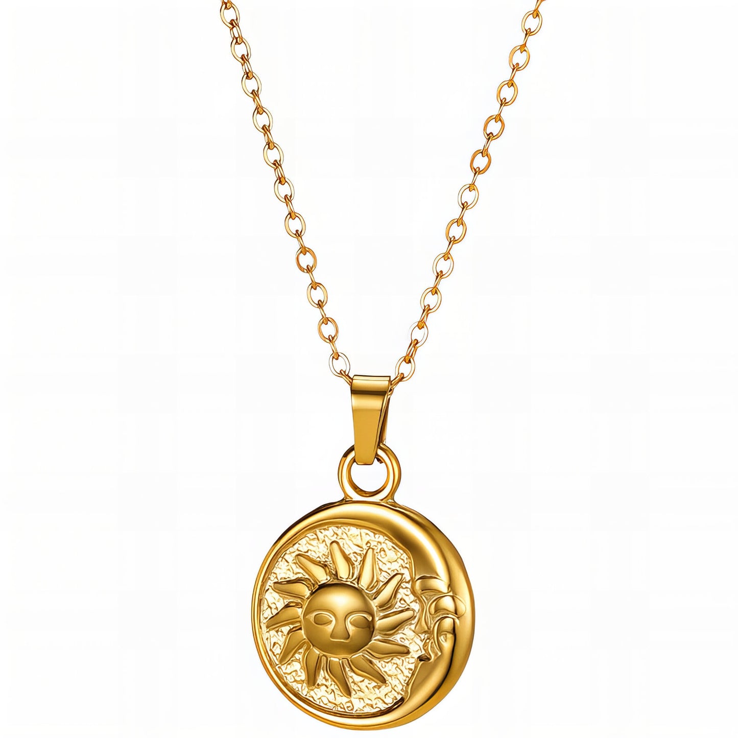 Sun and Moon Necklace, 18K Gold Plated Steel