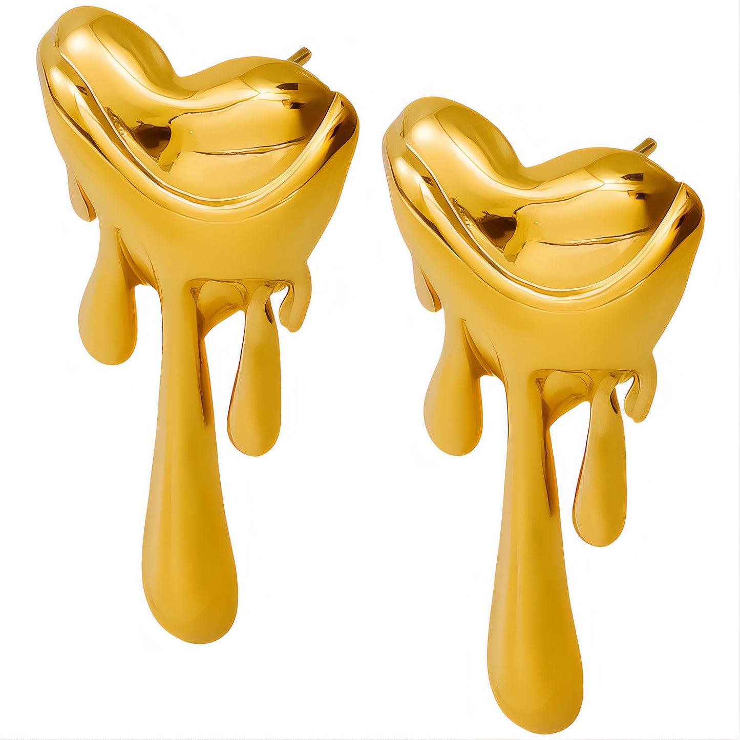 Hearts Earrings, 18K Gold Plated Steel