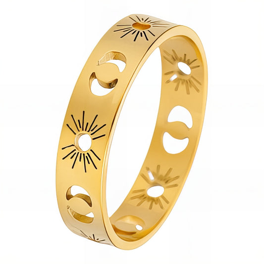 Sun and Moon Ring, 18K Gold Plated Steel
