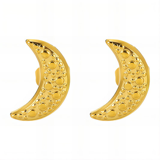 Moon Earrings, 18K Gold Plated Steel
