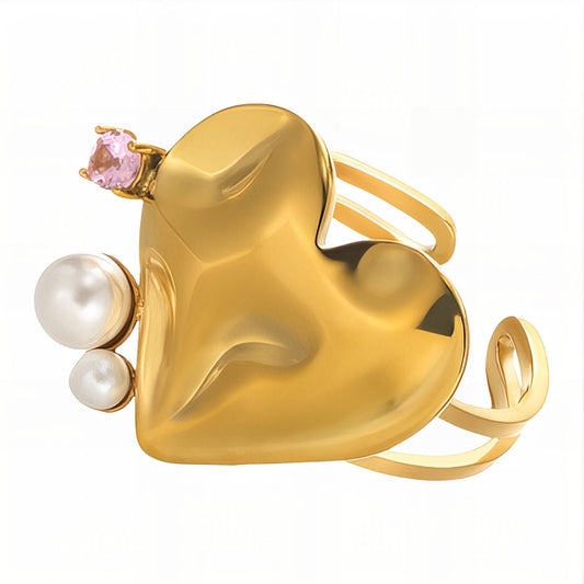 Heart Ring, 18K Gold Plated Steel