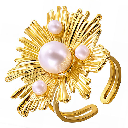 Flower Ring, 18K Gold Plated Steel