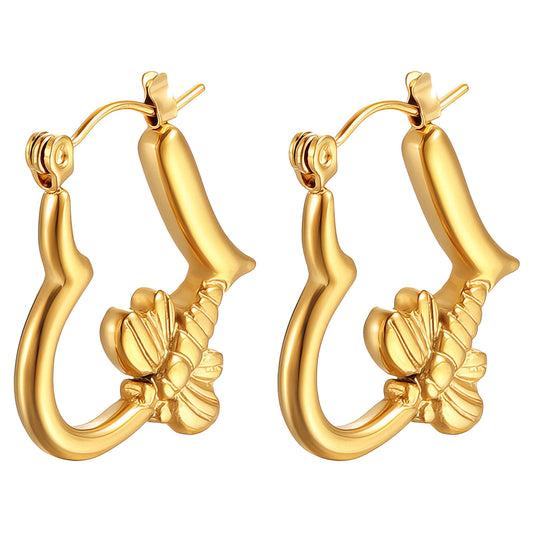 Hearts Earrings, 18K Gold Plated Steel