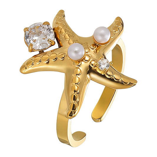 Starfish Ring, 18K Gold Plated Steel