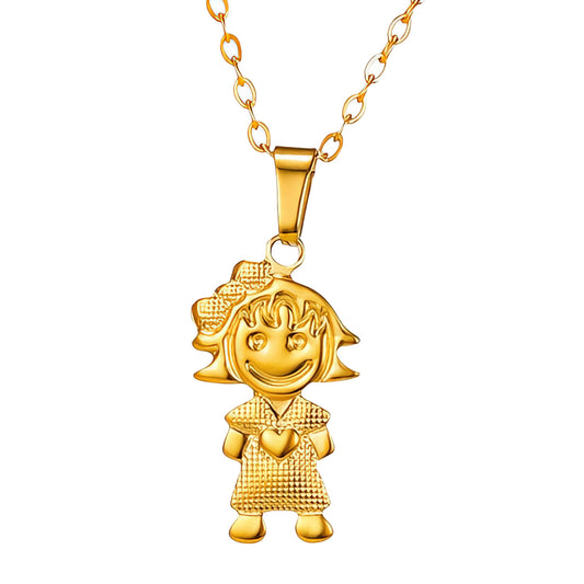 Girl Necklace, 18K Gold Plated Steel – Luxoroia Dainty Waterproof Gold-Plated Jewelry