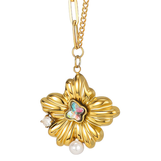 Flower Necklace, 18K Gold Plated Steel – Luxoroia Dainty Waterproof Gold-Plated Jewelry