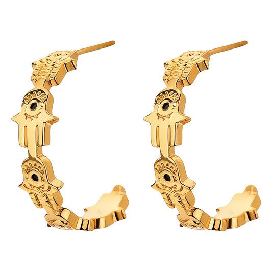Evil Eyes Earrings, 18K Gold Plated Steel
