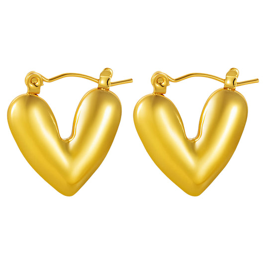 Hearts Earrings, 18K Gold Plated Steel