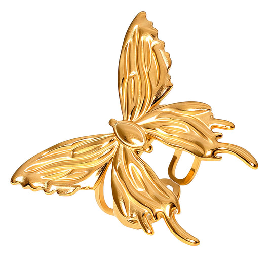 Butterfly Ring, 18K Gold Plated Steel